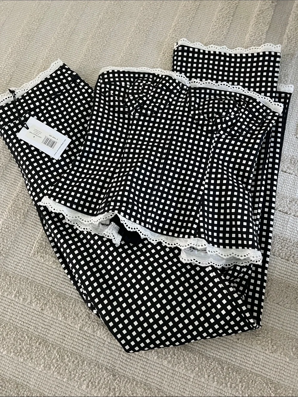 NWT WeWoreWhat Black & White Gingham Corset & Pant Set